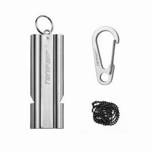 Tonife Double-Tube Whistle with Ball Chain Survival Whistle Stainless Steel Outdoor Loud Emergency Whistle for Camping Hiking Boating