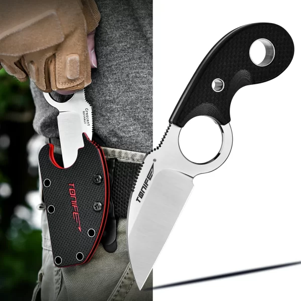 Tonife HKT2022 Crescent Neck Knife 8Cr14MoV Blade with Sheath Lanyard and Clip Full Tang Knife Survival Knife Outdoor Knife
