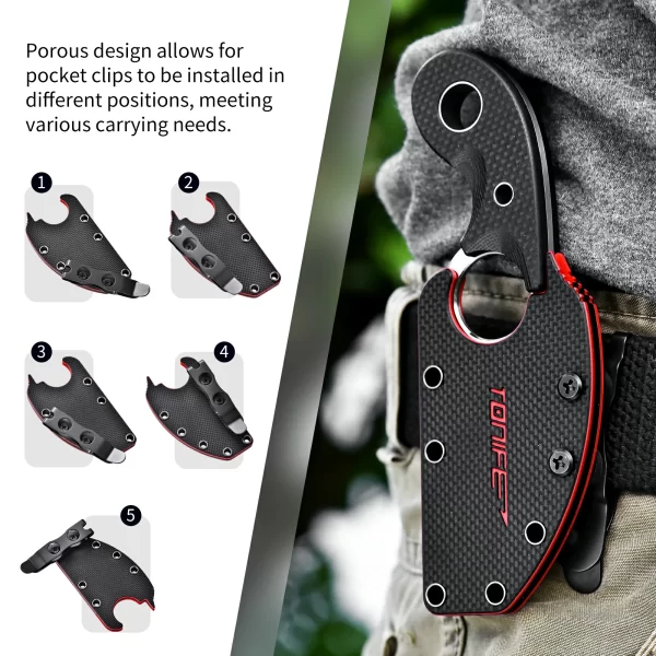 Tonife HKT2022 Crescent Neck Knife 8Cr14MoV Blade with Sheath Lanyard and Clip Full Tang Knife Survival Knife Outdoor Knife