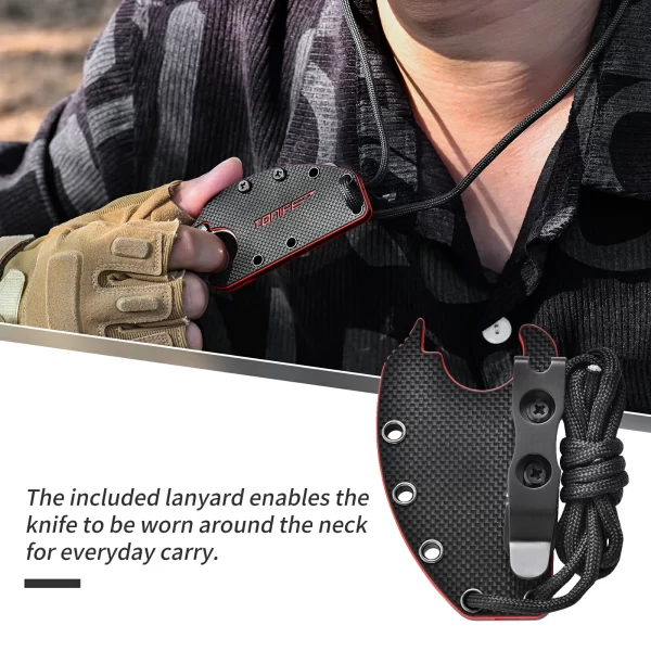 Tonife HKT2022 Crescent Neck Knife 8Cr14MoV Blade with Sheath Lanyard and Clip Full Tang Knife Survival Knife Outdoor Knife
