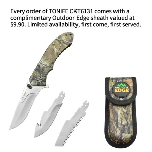 Tonife CKT6131 Jungle Multi-Purpose Knife Interchangeable Folding Knife with 5Cr15MoV Steel Blade Aluminium Handle and Metal Pocket Clip Outdoor Knife Survival Knife