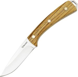Harnds Cheetah HK3118 Fixed Blade Knife with 8Cr14MoV Steel Blade Zebra Wood Handle Leather Sheath