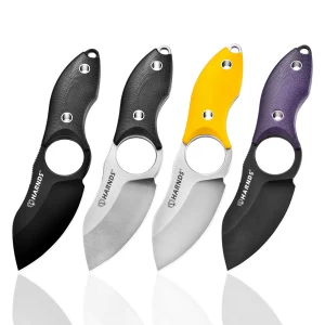 Harnds HK2024 Eggplant Small Fixed Blade Knife Full Tang Knife Neck Knife Camping Knife, EDC Knife with D2 Steel Blade and G10 Handle for Fishing and Skinning