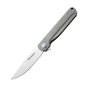 Harnds Wind Ti CK9200TiGY-S Pocket Knife Flipper with BOHLER M390 Steel Blade and 6AL4V Titanium Handle Folding Knife Ball Bearing with 2-Position Clip for Camping Survival and EDC