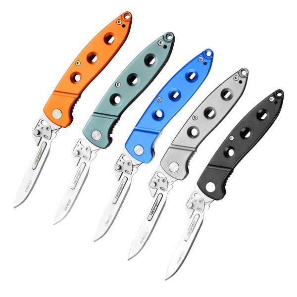 Tonife CKT6133 Gecko Interchangeable Blades Folding Knife, Outdoor Folding Knife Stainless Steel Blades and 5pcs Interchangeable Blades, EDC Pocket Knife for Camping Survival Fishing