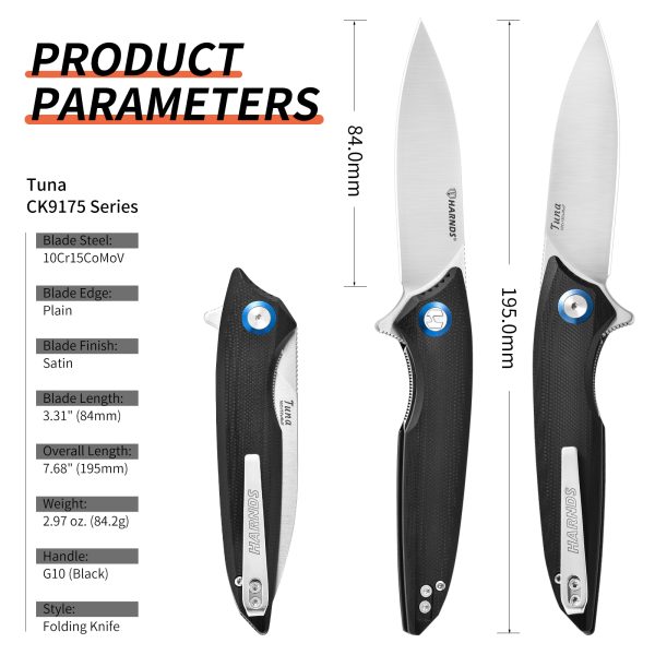 Harnds CK9175 Folding Pocket Knife, Camping Knife, Survival Knife, Men's Folding Knife, Suitable for Daily Life and Outdoor Hiking, Fishing