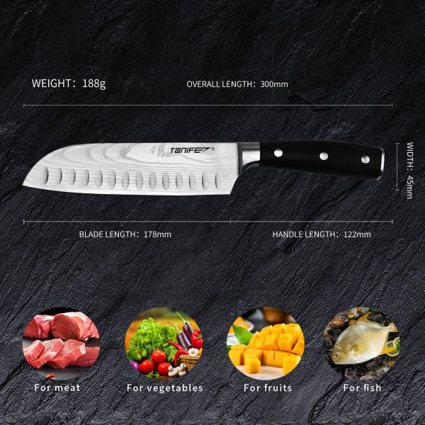 Tonife KK3002 Santoku Chef's Knife 5Cr15MoV High Carbon Stainless Steel Kitchen Knife Long-term Use and Maintenance Corrosion-Resistant Long-Lasting Sharpness