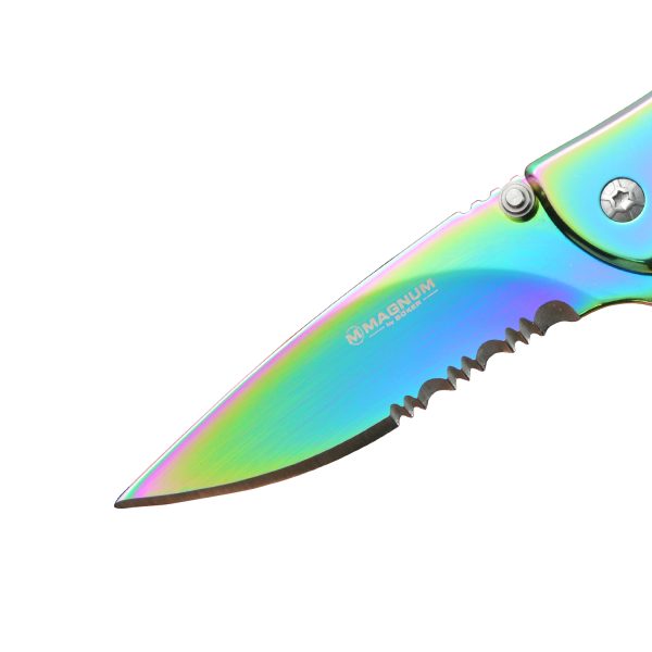 Boker Magnum Rainbow II Frame Lock Folding Knife with Half-serrated Blade for Camping, Hiking and Outdoor Survival
