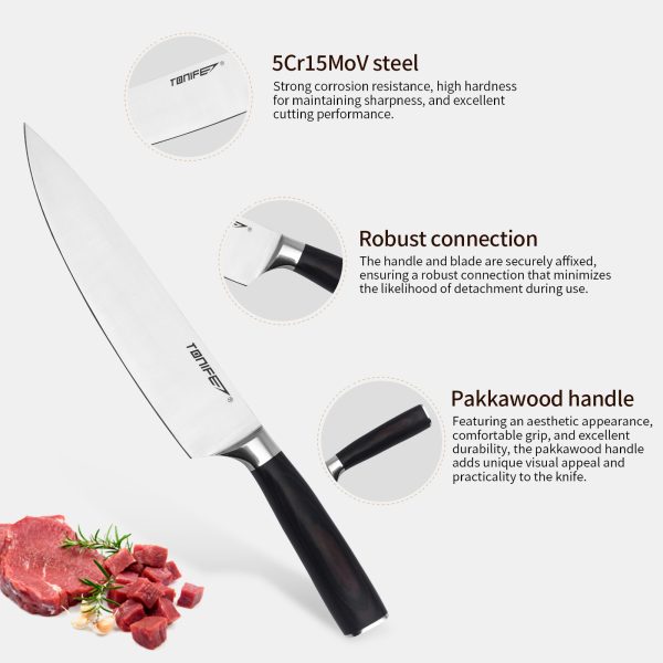 Tonife KK3003 8" Chef Knife Ultra Sharp High Carbon Stainless Steel Corrosion Resistant,Cooking Kitchen Knife
