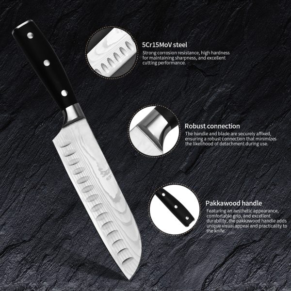Tonife KK3002 Santoku Chef's Knife 5Cr15MoV High Carbon Stainless Steel Kitchen Knife Long-term Use and Maintenance Corrosion-Resistant Long-Lasting Sharpness