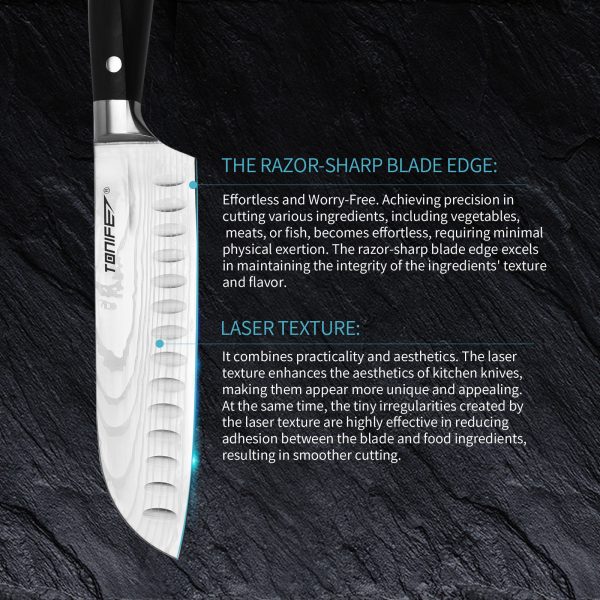 Tonife KK3002 Santoku Chef's Knife 5Cr15MoV High Carbon Stainless Steel Kitchen Knife Long-term Use and Maintenance Corrosion-Resistant Long-Lasting Sharpness