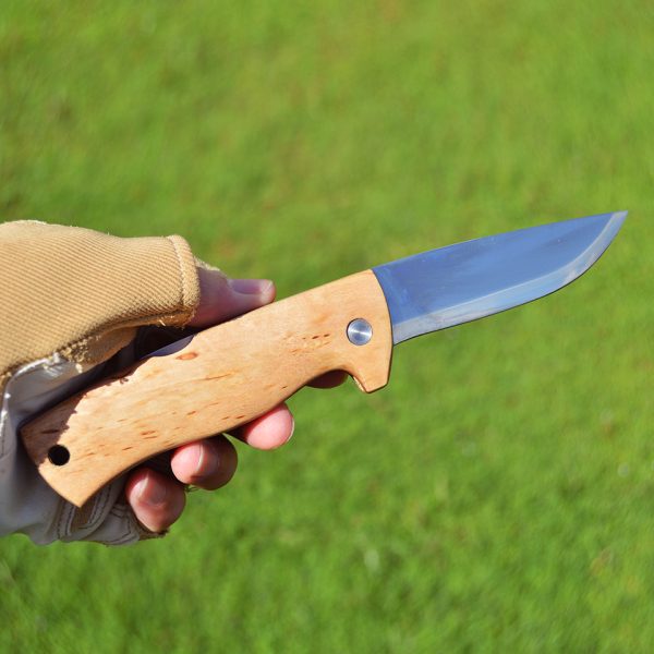 Dokka Outdoor Birchwood Handle and Folding Knife with Triple Laminated Stainless Steel Blade for Camping Fishing and Hiking