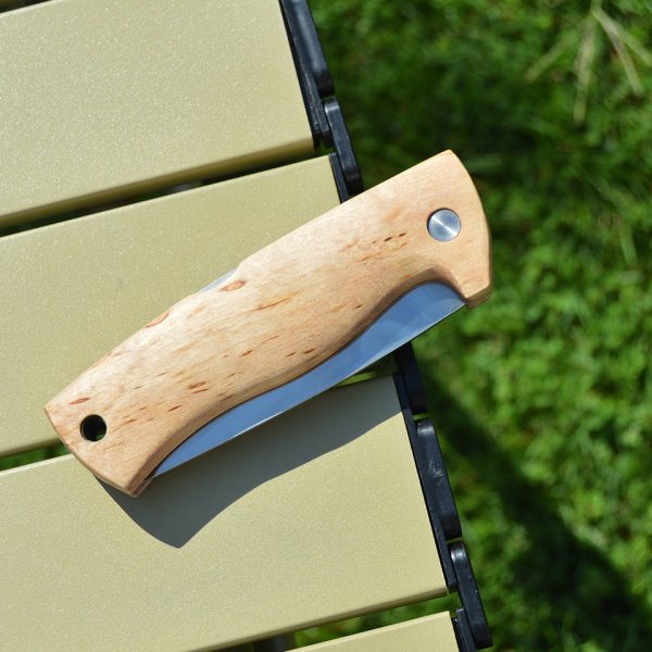 Dokka Outdoor Birchwood Handle and Folding Knife with Triple Laminated Stainless Steel Blade for Camping Fishing and Hiking