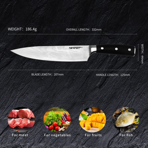 Tonife KK3001 Chef's Knife High Carbon Stainless Steel Kitchen Knife Long-term Use and Maintenance Corrosion-Resistant Long-Lasting