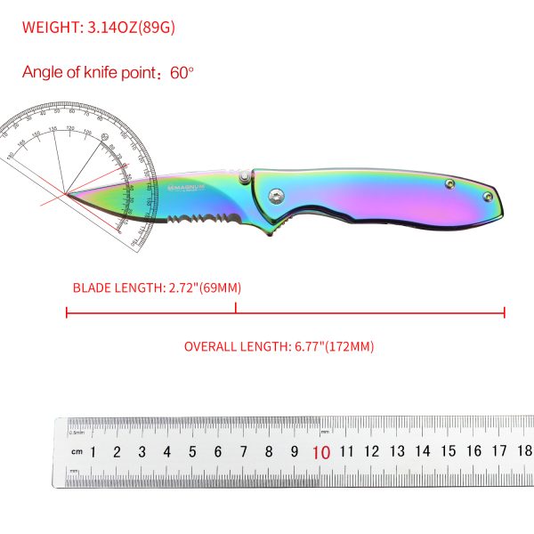 Boker Magnum Rainbow II Frame Lock Folding Knife with Half-serrated Blade for Camping, Hiking and Outdoor Survival