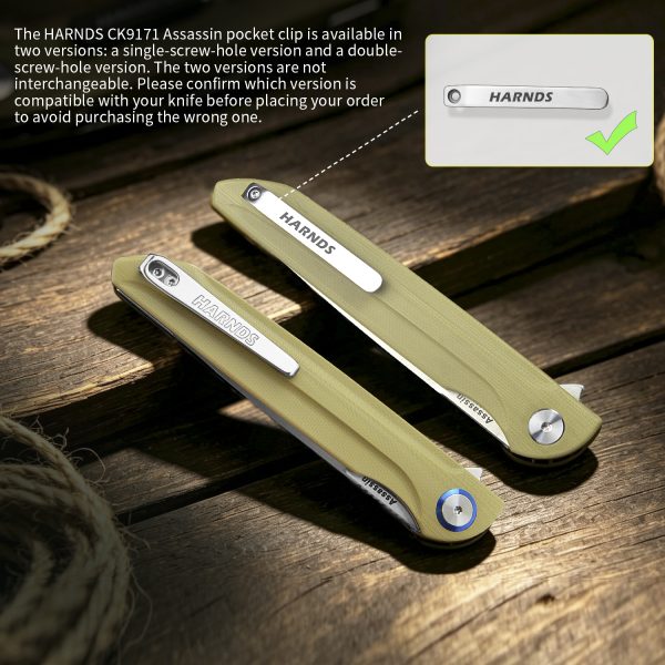 Harnds Pocket Clip for EDC Knife (Original Accessory for CK9171 Assassin with a Single Screw Hole)